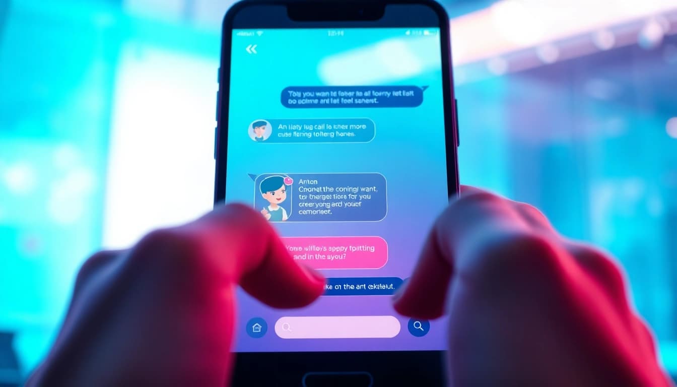 Engaging smartphone AI chat interface displaying crush on ai interactions with animated characters.