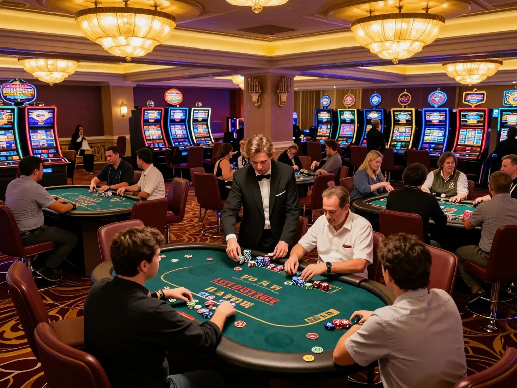 Players strategizing at a vibrant poker table on the trang chủ HD88, with dealers managing bets and lively atmosphere.