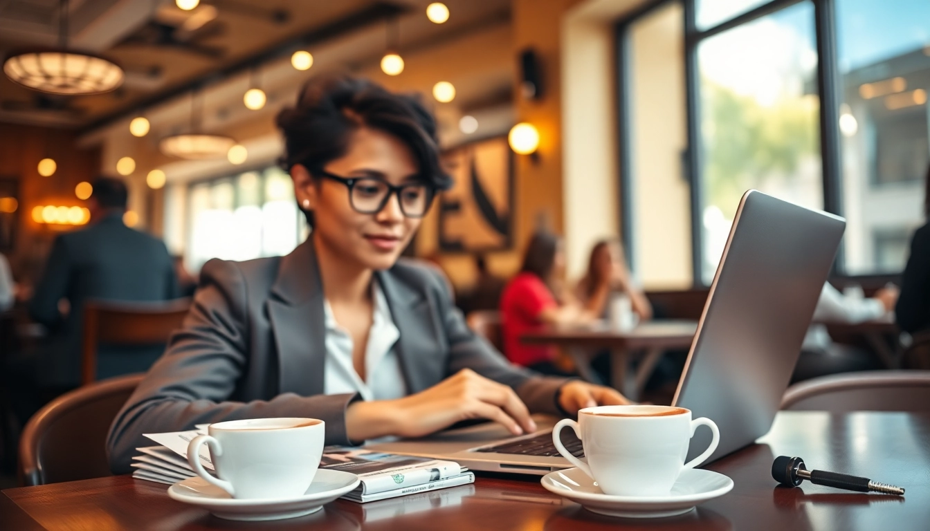 Applying for the eta application uk at a café with a traveler using a laptop.