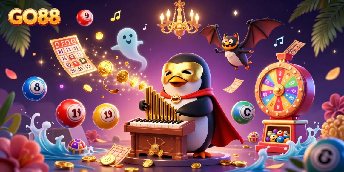 Engage with GO88's dynamic casino scene featuring vibrant lottery balls and golden coins raining down.