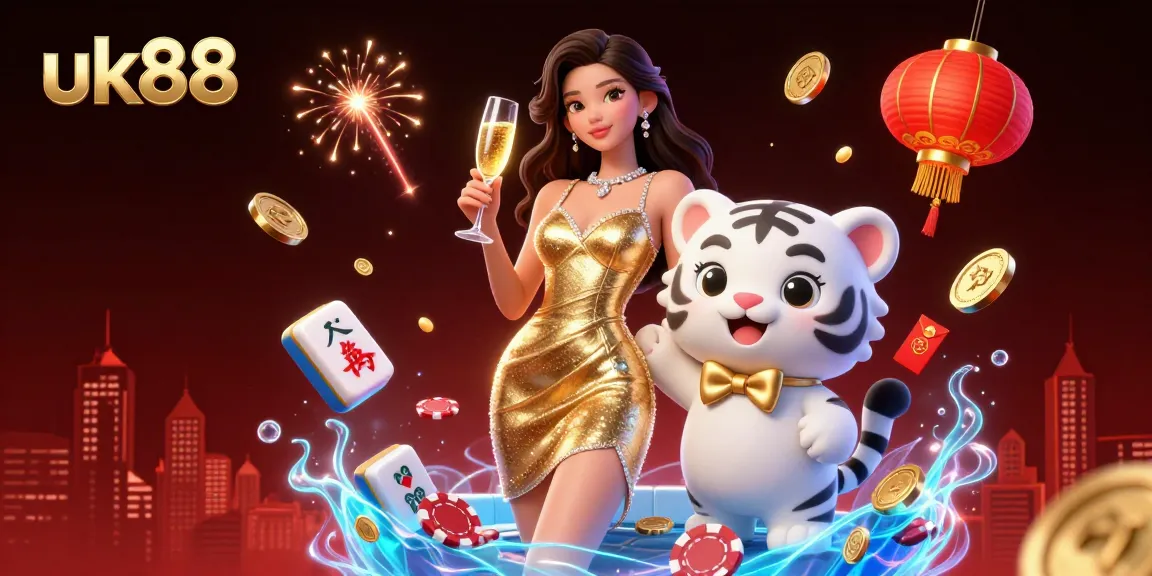Engage in thrilling casino action at uk88 with glamorous characters and dynamic game elements in a vibrant scene.