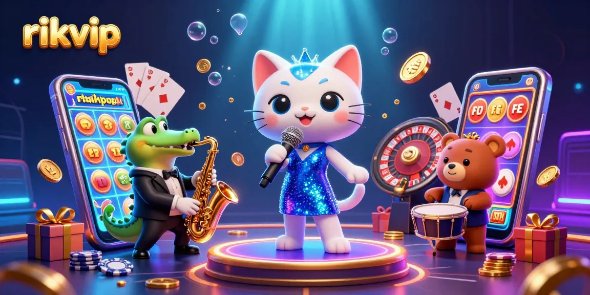 Engage with the thrilling world of rikvip through this vibrant casino scene featuring animated characters.