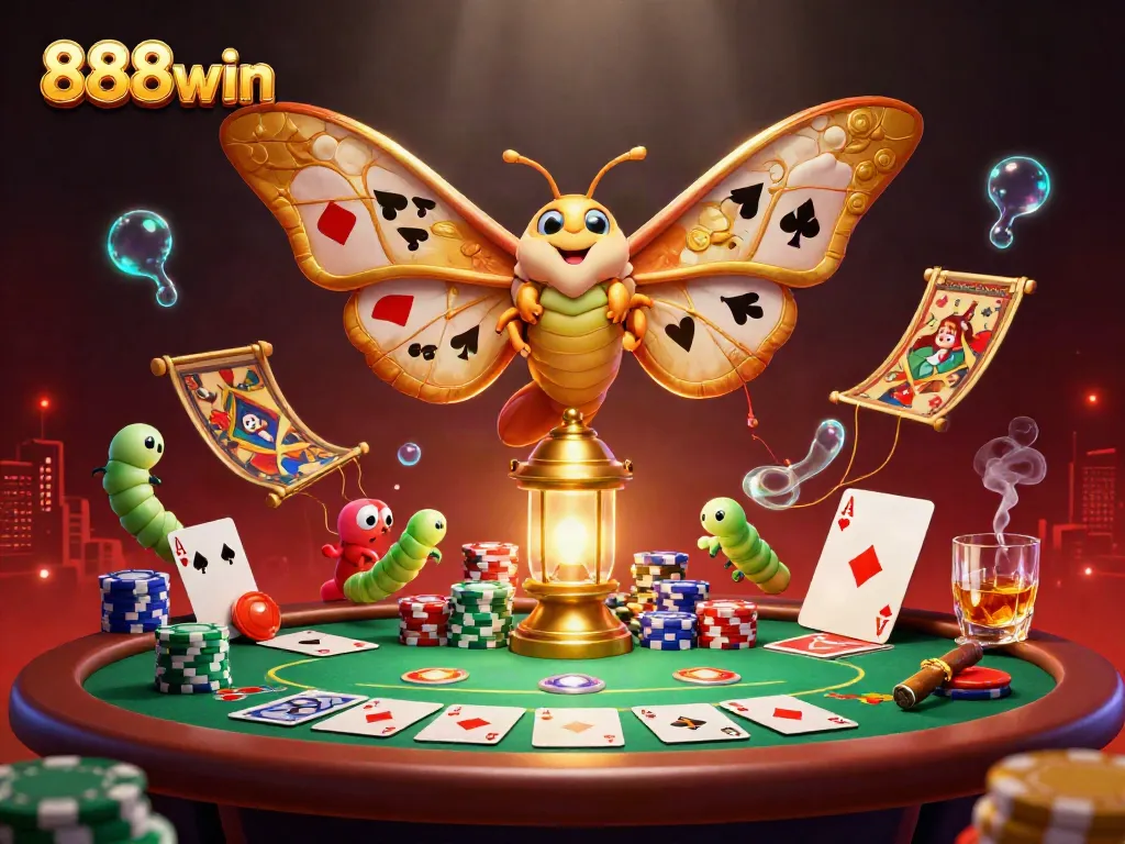 Engage your senses with the vibrant 888win casino experience featuring a majestic atlas moth and gaming elements.