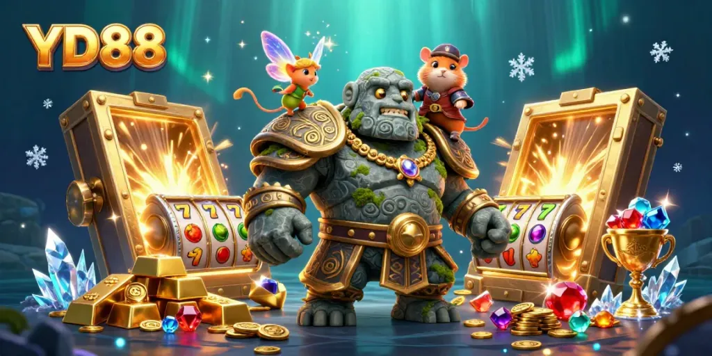Experience thrilling gameplay with YD88 as a golem guardian, fairy, and knight surround jackpots and vibrant slots.