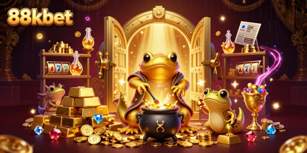 Experience the vibrant world of 88kbet through a magical scene of alchemy and gold coins.