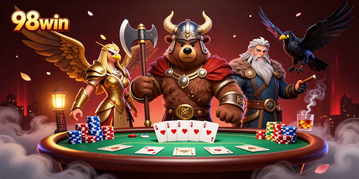Engage in thrilling poker action at 98win with colorful chips and a victorious atmosphere.