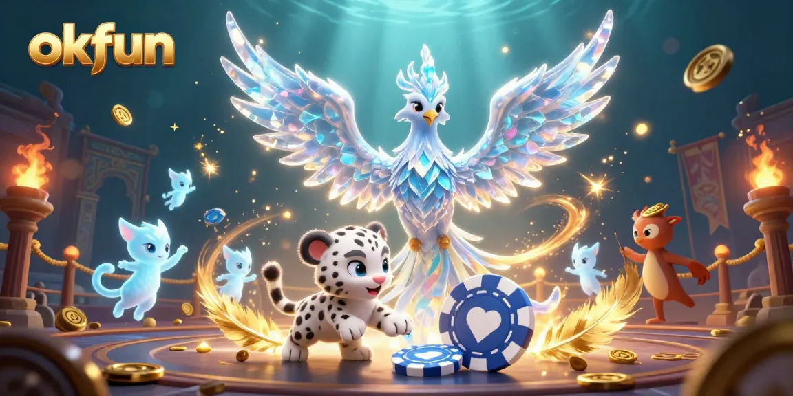 Engage in thrilling gameplay at okfun with enchanting visuals of an ice phoenix and casino elements.