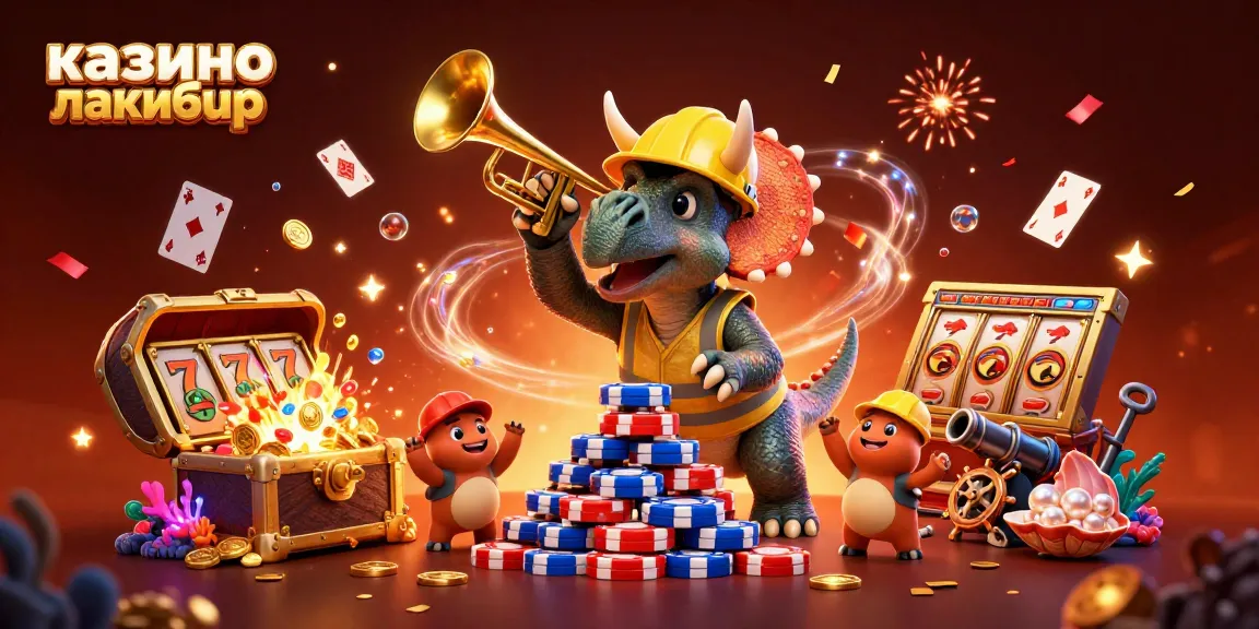 Engage at казино лакибир with a celebration of roulette, poker, and slot games in a colorful 3D scene.
