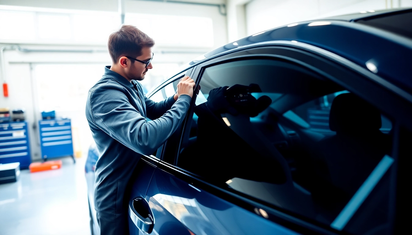 Apply auto window tint near me for enhanced privacy in a professional installation setting.