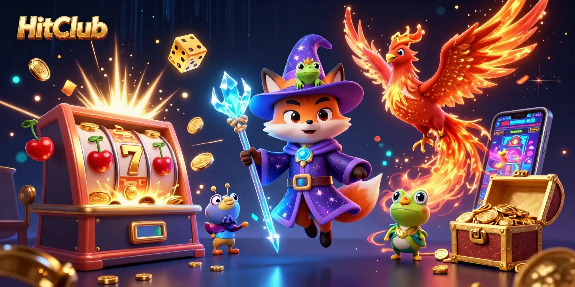 HitClub: Engage with vibrant casino gaming experiences featuring dynamic 3D slot machines and energetic characters.