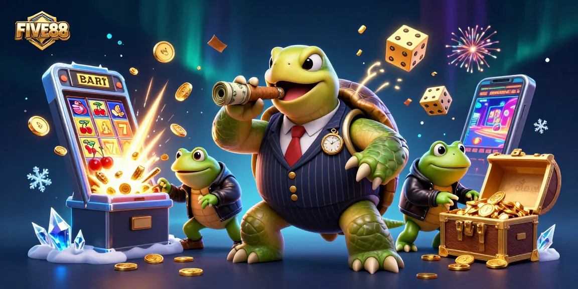 Experience thrilling casino action at FIVE88 with massive slot machines, vibrant characters, and dynamic gameplay!