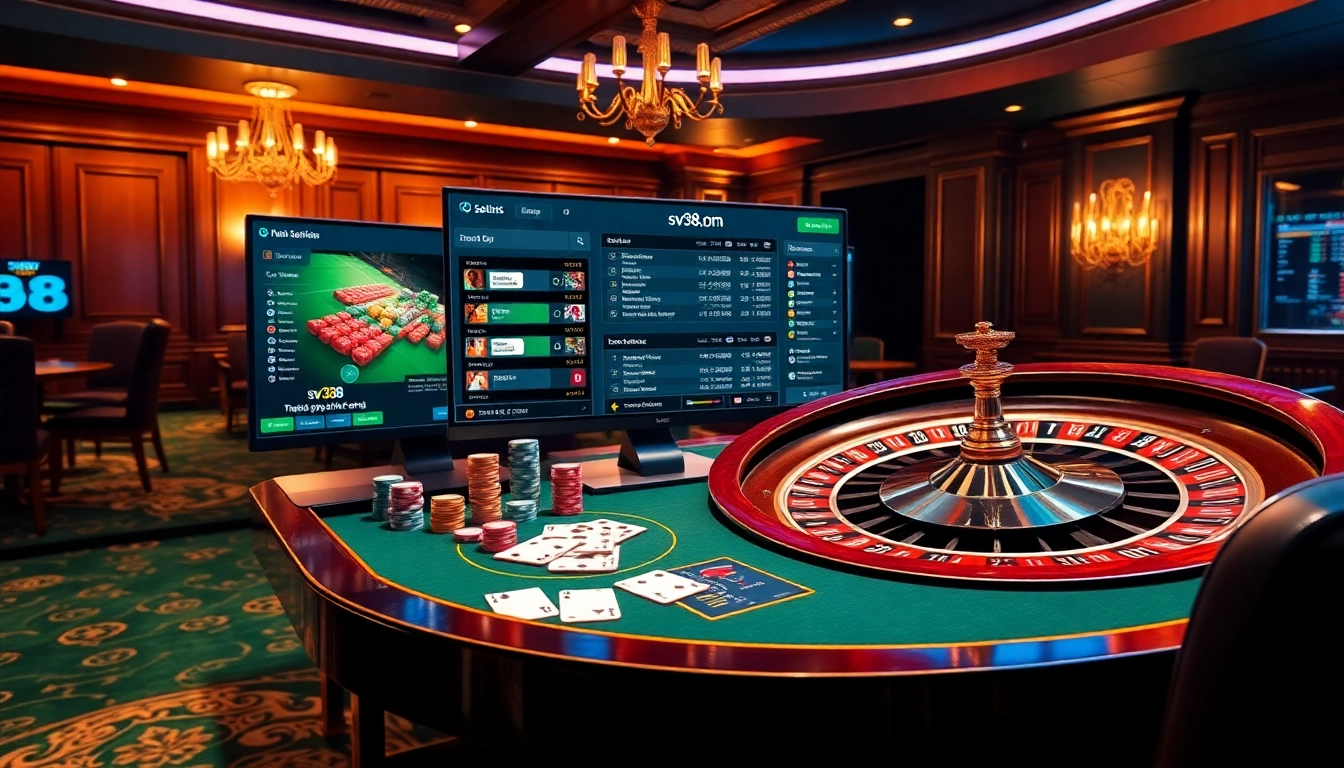 Exciting live betting scene showcasing sv388.com with casino tables and vibrant elements.
