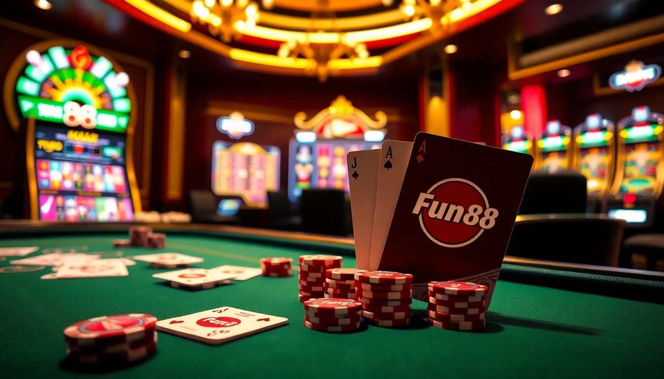 Engage in top-tier online casino action with Fun 88 at a vibrant poker table.