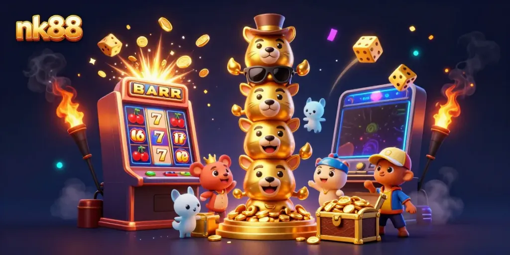 Experience the thrill of nk88 with colorful casino games, a vibrant jackpot explosion, and dynamic characters.