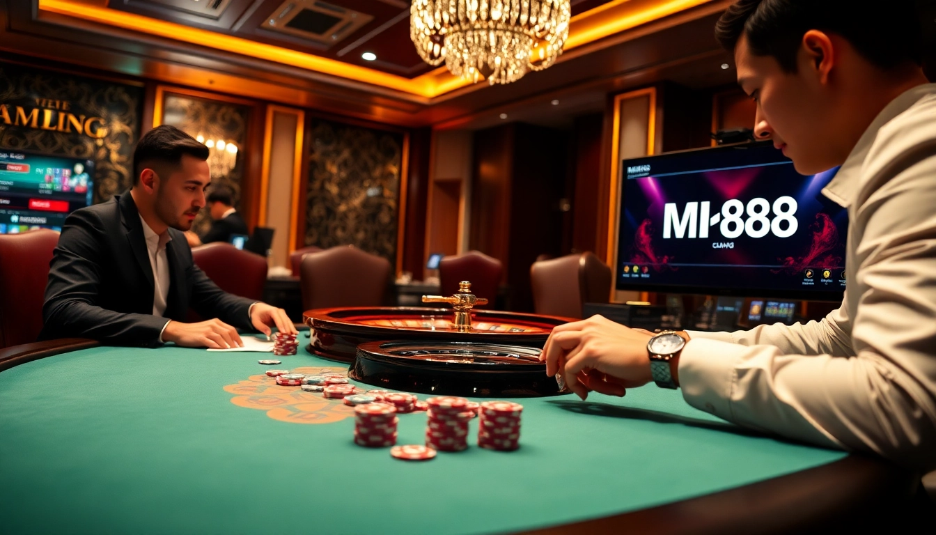 Experience thrilling gameplay at MM88 with poker and roulette excitement in a luxury casino setting.