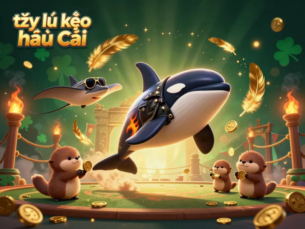 Engage in thrilling gameplay with tỷ lệ kèo nhà cái while encountering a vibrant scene of an orca, stingray, and otters.