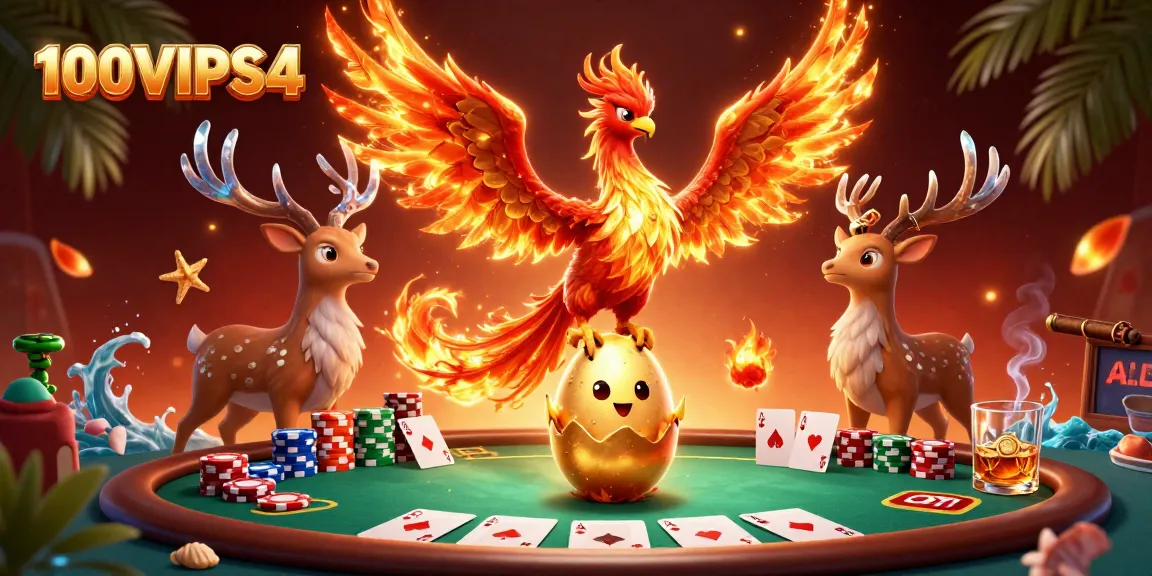 Engage with thrilling poker action at 100VIPS4 featuring dynamic casino elements and vibrant characters.