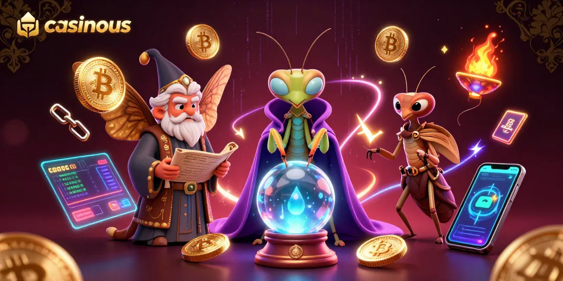 Experience the mystical realm of casinous with vibrant animated characters showcasing crypto elements in an engaging atmosphere.