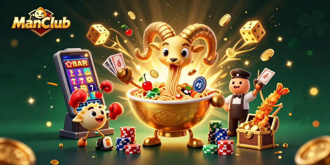 Experience the excitement at ManClub with a vibrant casino scene filled with characters and playful elements.
