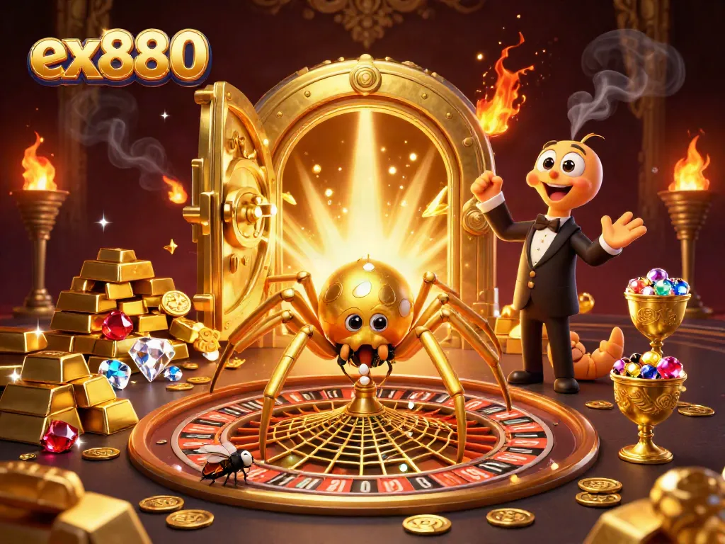Spin the roulette wheel with ex880 while a golden spider and centipede bring luck and fortune.