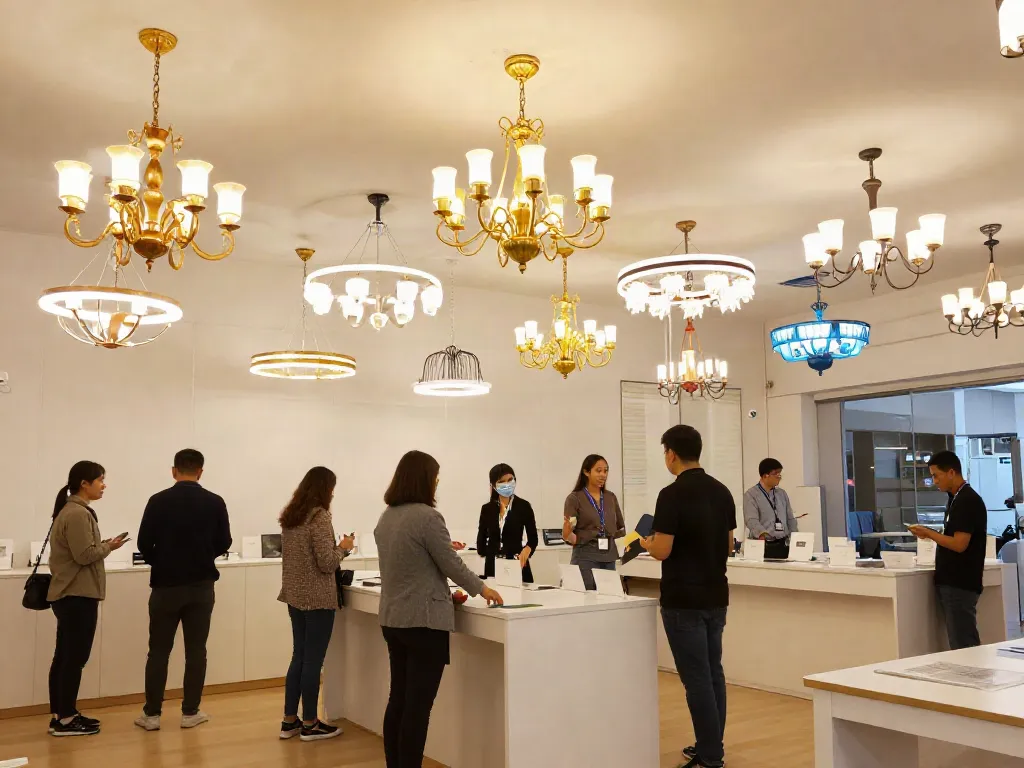 Selecție de lustre LED într-un magazin de iluminat local - servicii de încredere.
