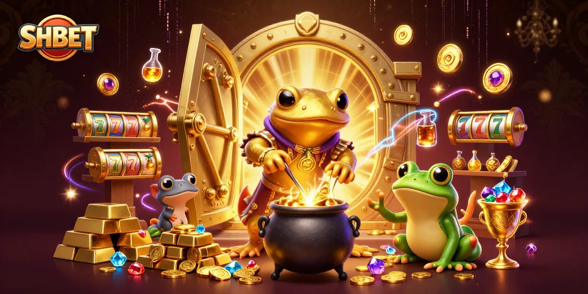 Experience the excitement of SHBET with a 3D vibrant illustration featuring magical alchemy and gold coins.