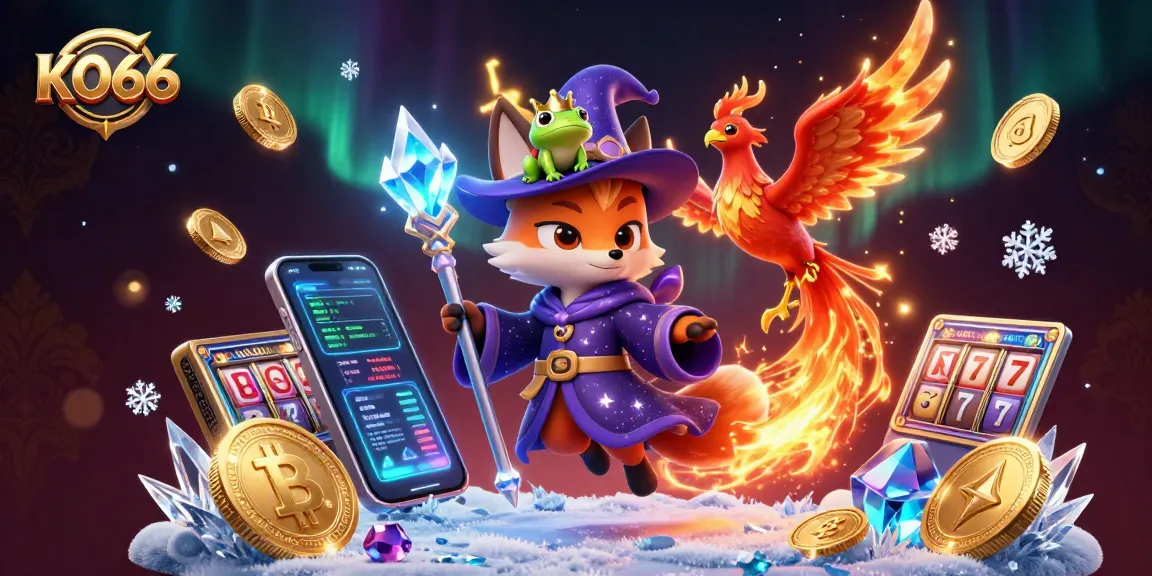 Play exciting games at KO66 Casino with vibrant slots and crypto elements artfully arranged.