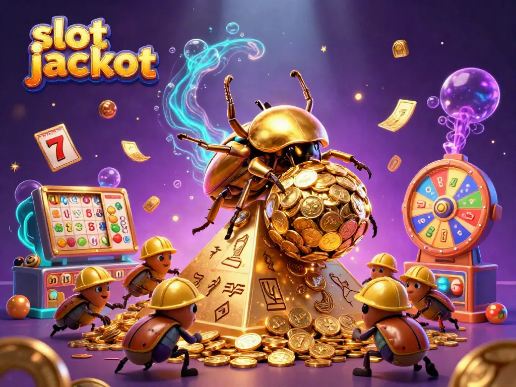 Experience the thrill of a slot jackpot with vibrant animated casino elements in a magical, colorful scene.