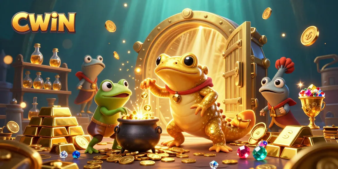 CWIN showcases dynamic gaming with a golden salamander alchemist in a vibrant casino scenario.