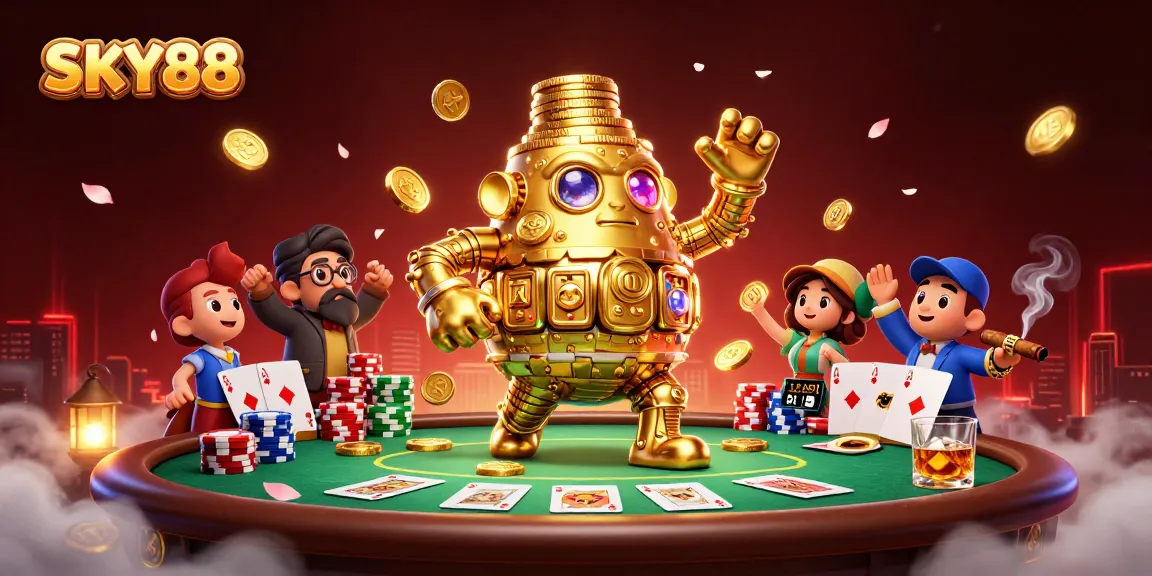Engage with SKY88's thrilling poker experience through a dynamic 3D illustration.