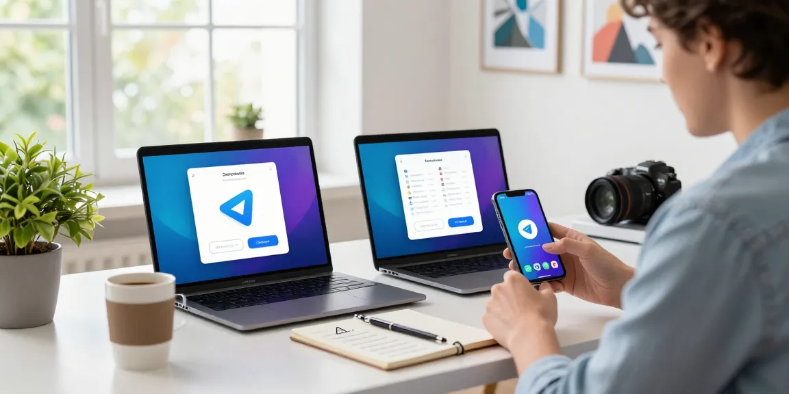Seamless Telegram Download process on multiple devices in a modern workspace