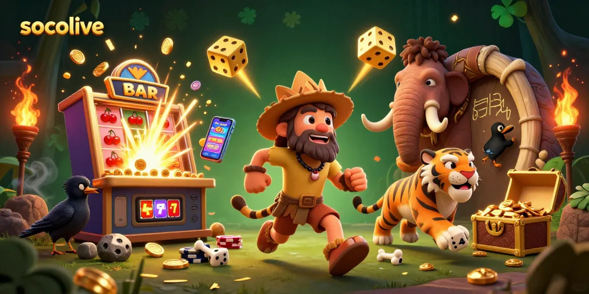 Experience socolive's thrilling gaming atmosphere with vibrant 3D cartoon characters and lively gambling elements.