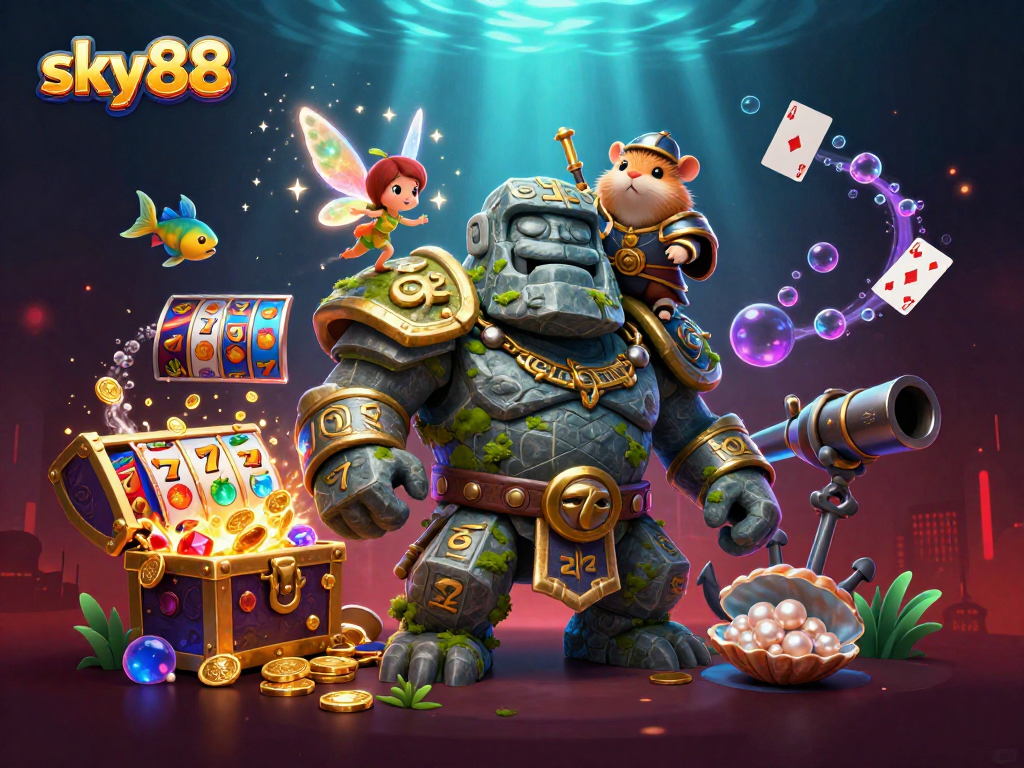 Experience the excitement of sky88 casino with a magical view of characters and slot games in vibrant underwater treasure.