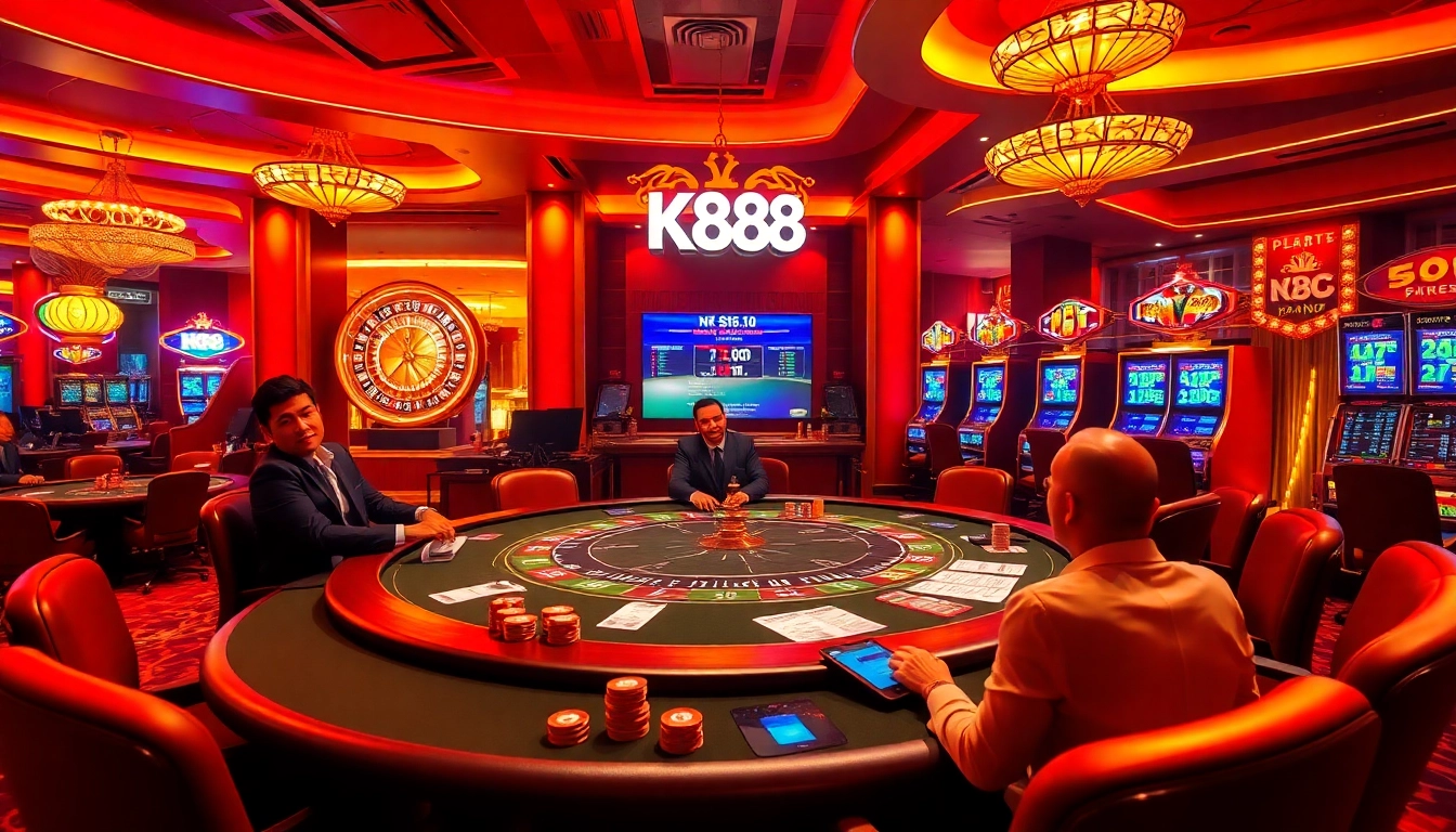 Experience thrilling gameplay at NK88 with vibrant casino tables and high-stakes betting.