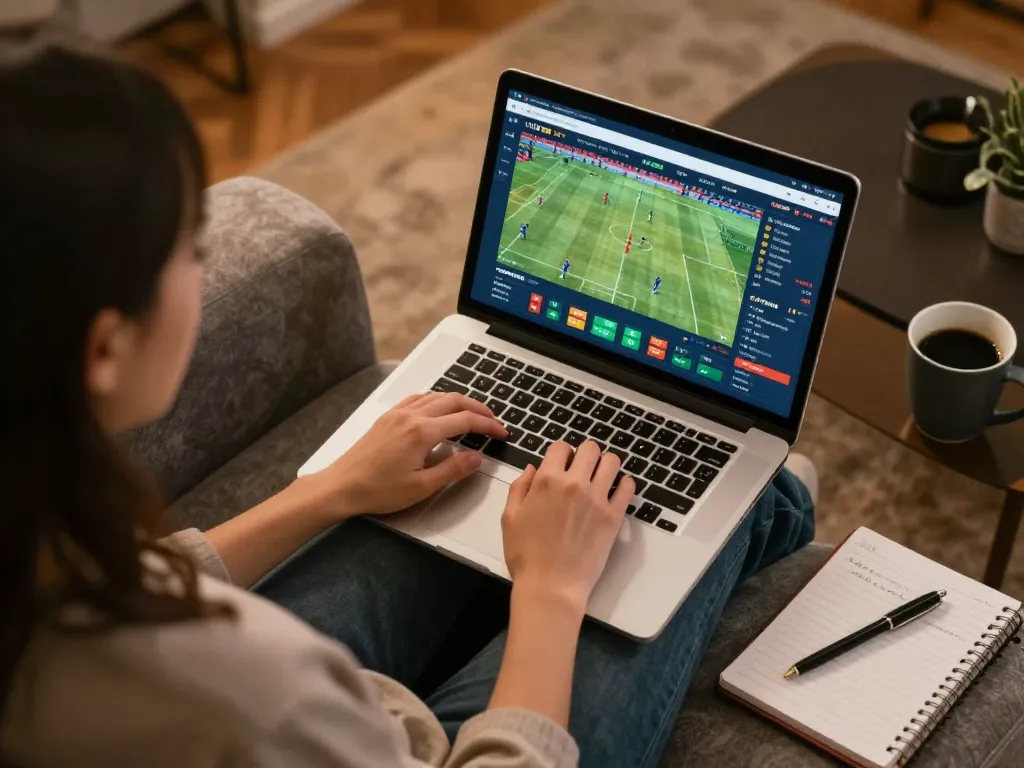 KQBD user analyzing sports betting options at home for strategic wagering
