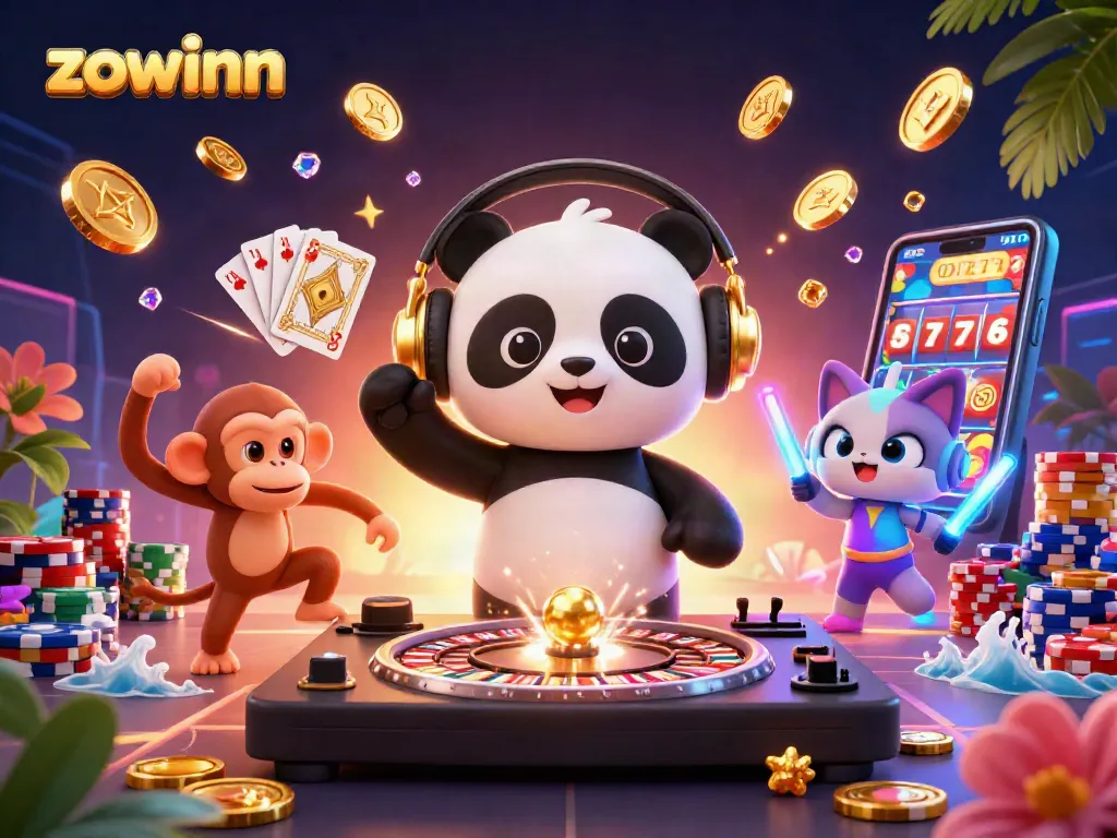 Experience excitement with Zowinn's lively 3D casino scene full of dynamic gaming elements.