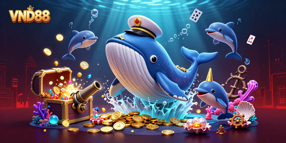 Experience the vibrant world of VND88 with a thrilling 3D casino illustration featuring playful sea creatures and treasures.