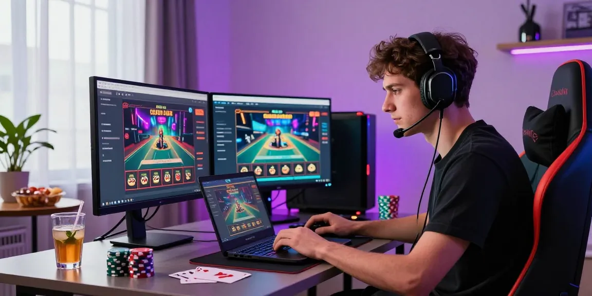 Engaged player enjoying a credit card casino experience at a home setup.
