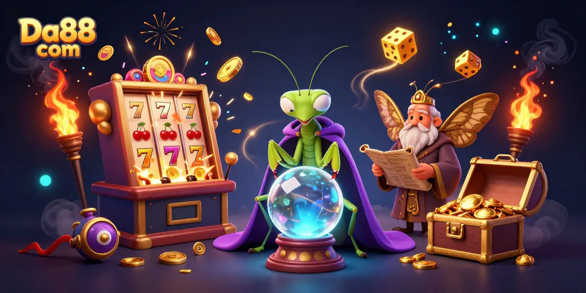 Engage with Da88 com's vibrant casino scene featuring a fortune teller and dynamic slot machine.