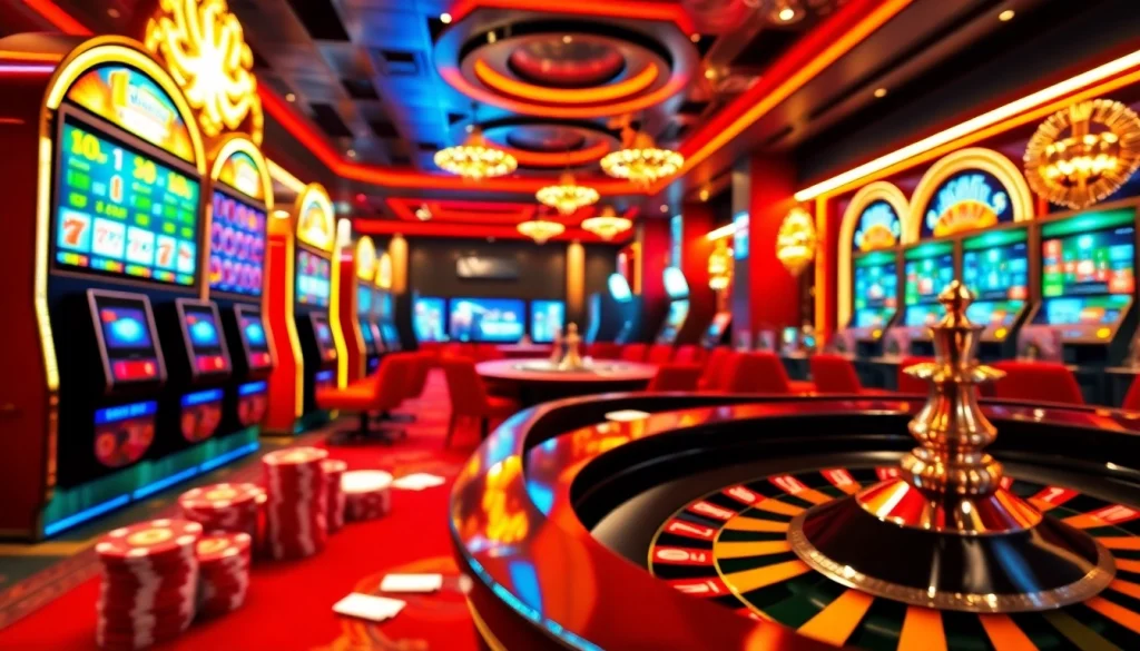 Exciting gaming scene at https://e2bett.dev featuring vibrant slots and elegant roulette.