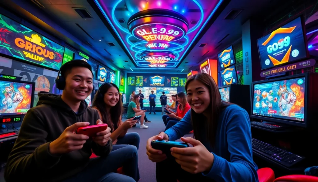GO99 players immersed in thrilling online gaming experience with vibrant graphics and modern devices