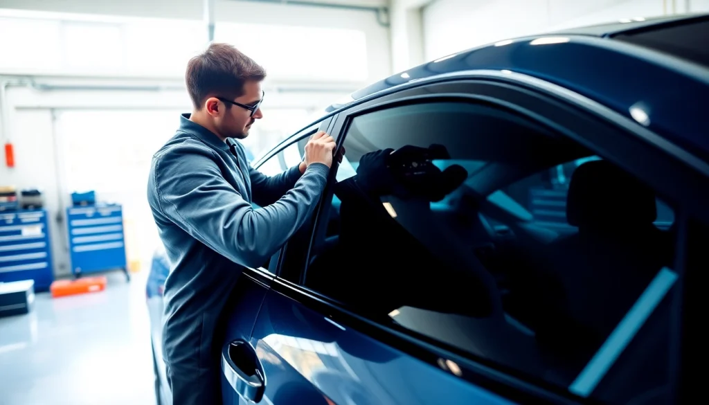 Apply auto window tint near me for enhanced privacy in a professional installation setting.