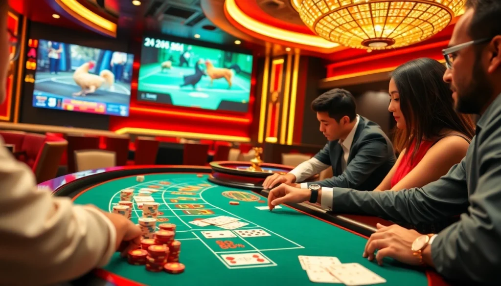 Experience the thrill of BJ 88 live gambling with engaging players at a vibrant casino table.