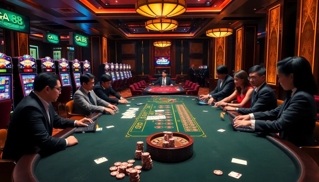 Exciting gambling action at Nhà Cái GA88 with vibrant tables and enthusiastic players.