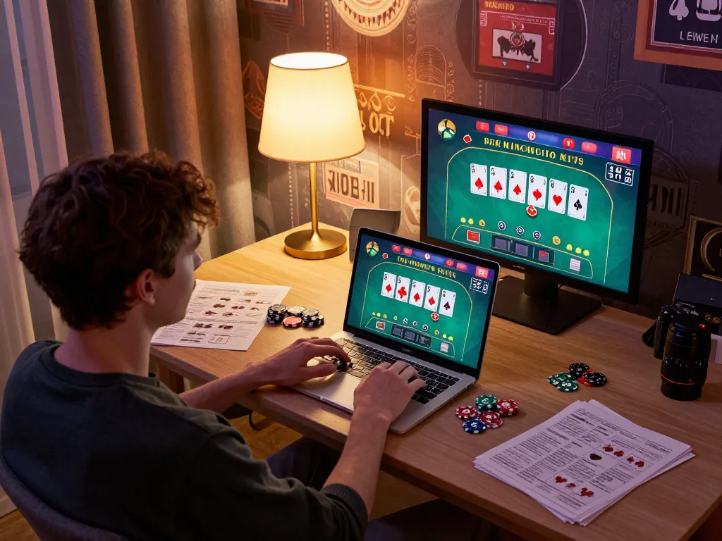 Engaging in online blackjack at https://lc88.it.com/ with immersive home gaming setup and poker strategies