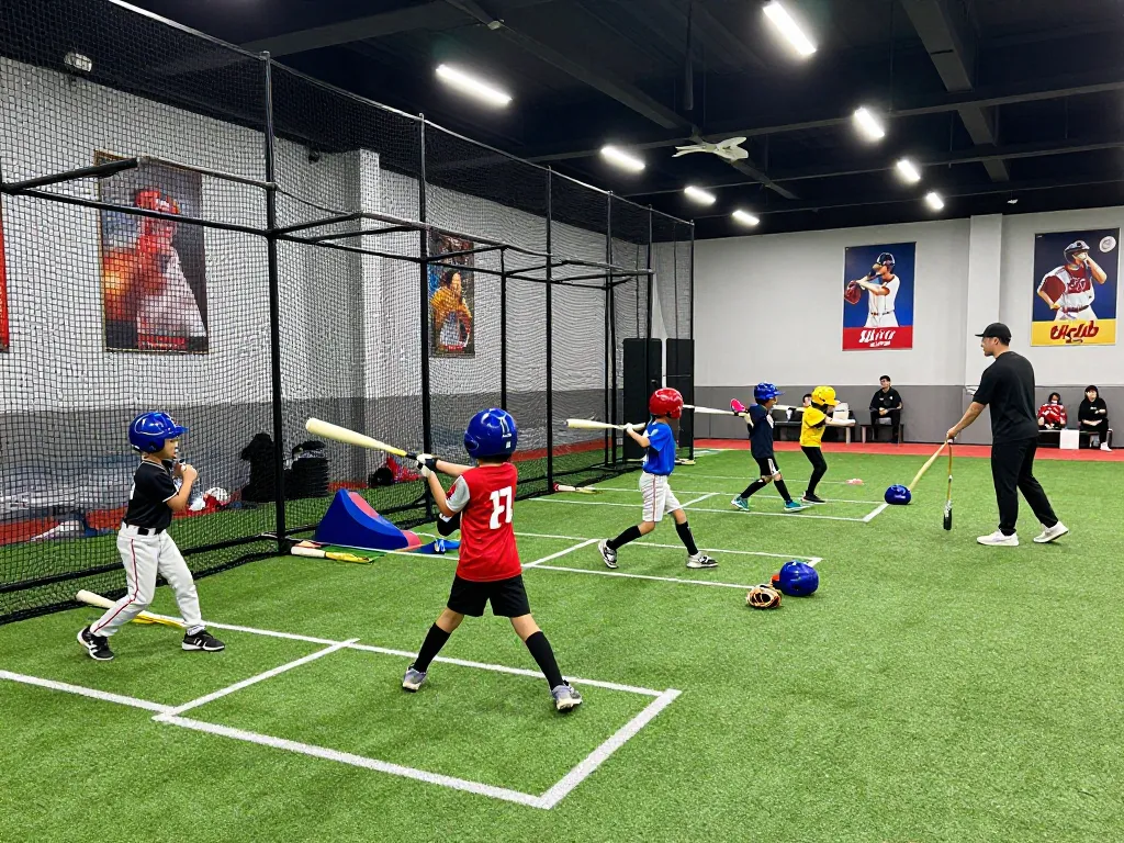 Hitclub baseball training session with young athletes practicing in a modern facility.