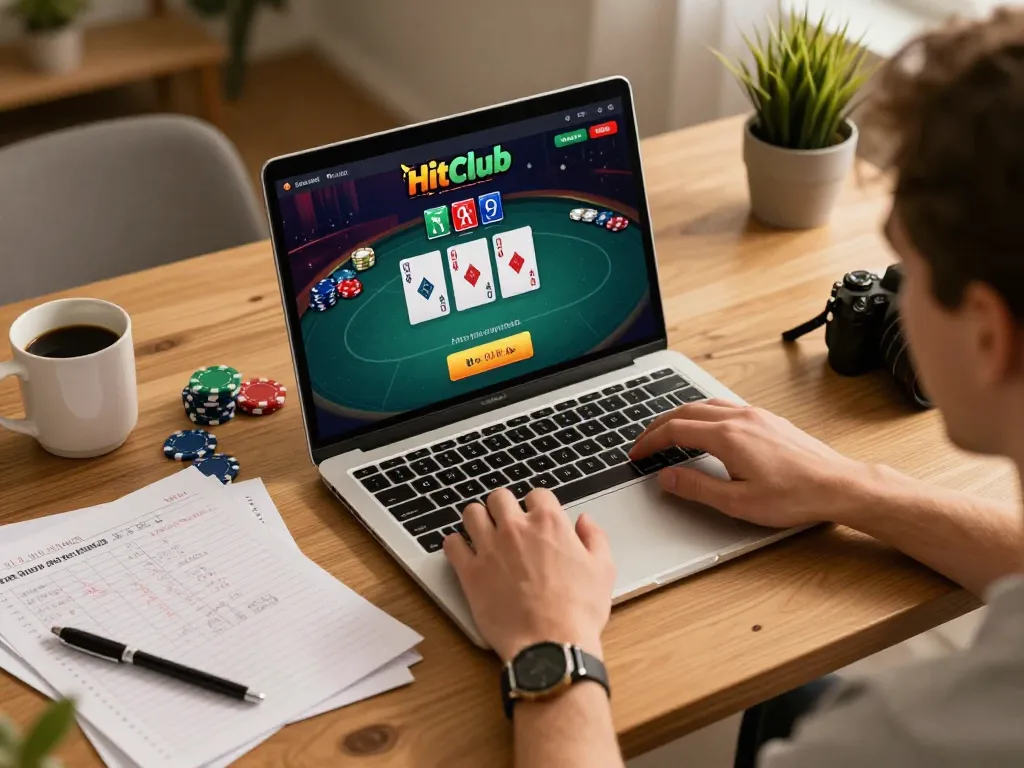 Link vào Hitclub during an exciting online poker session, showcasing immersive gameplay and strategic planning.