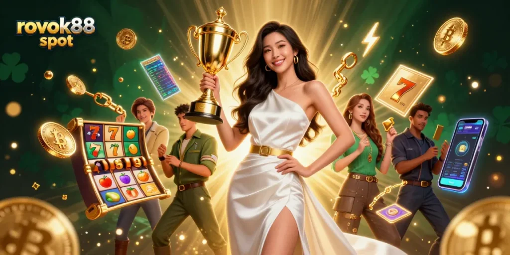 Experience rokok88 slot with a stunning champion showcasing vibrant slot reels and stunning crypto elements.