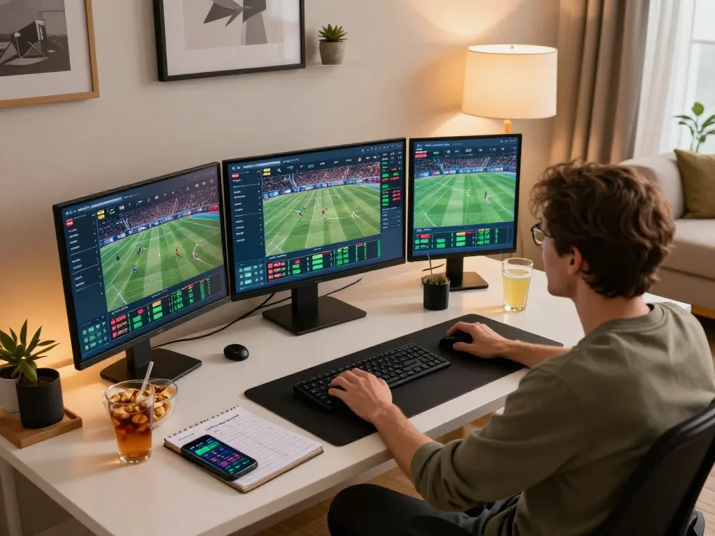 Engaged user placing bets at nhà cái SKY88 in a dynamic home sports betting setup.