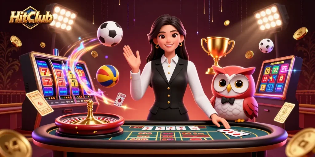 Experience the thrill of betting at HitClub with dealers and dynamic game elements surrounding the action.